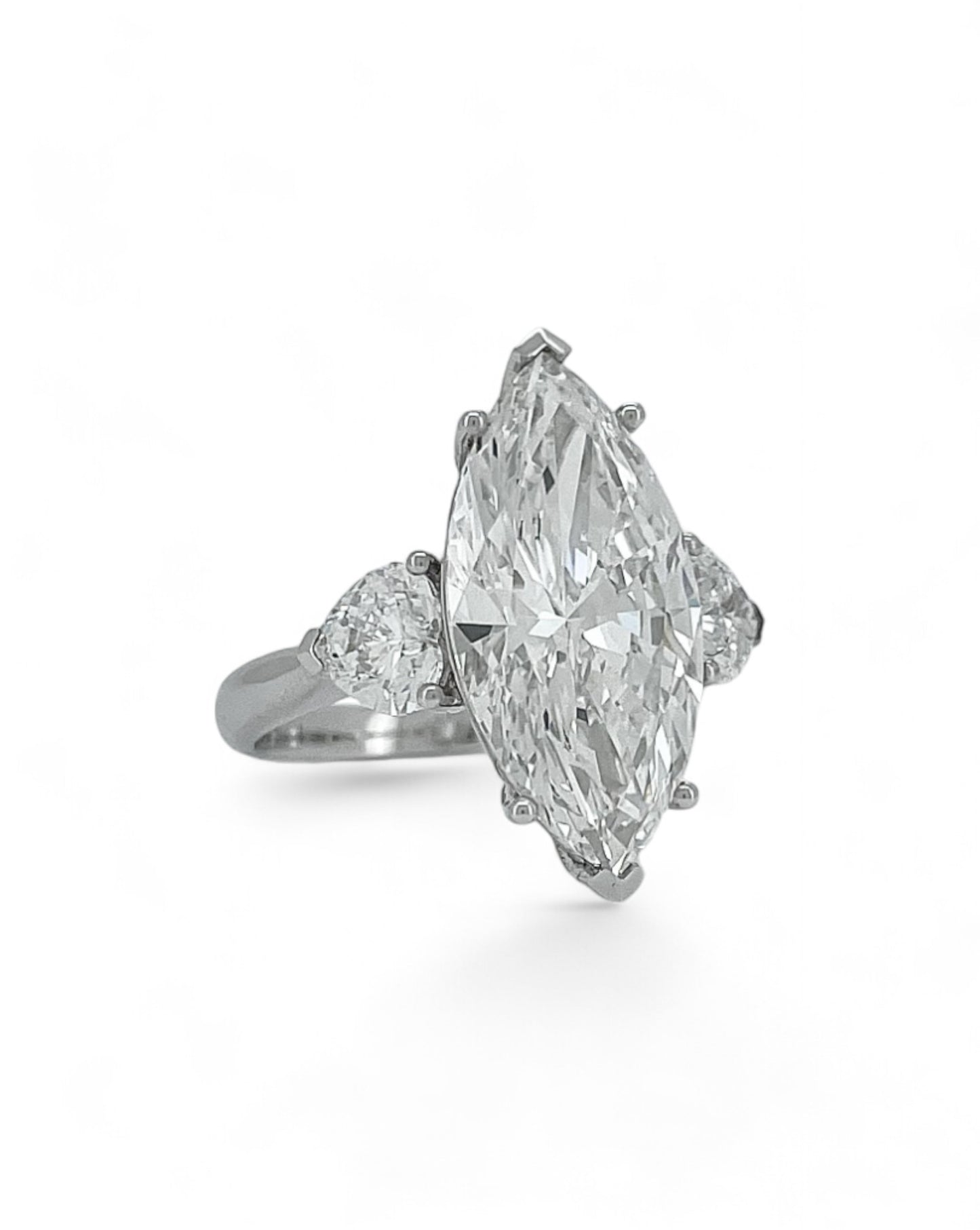 Elegance Marquise Diamond Ring with Heart Side Stones