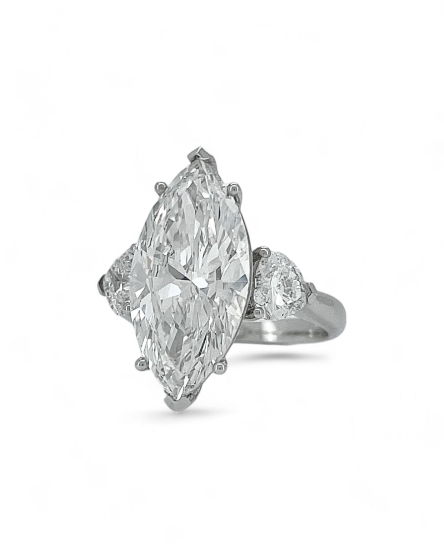 Elegance Marquise Diamond Ring with Heart Side Stones