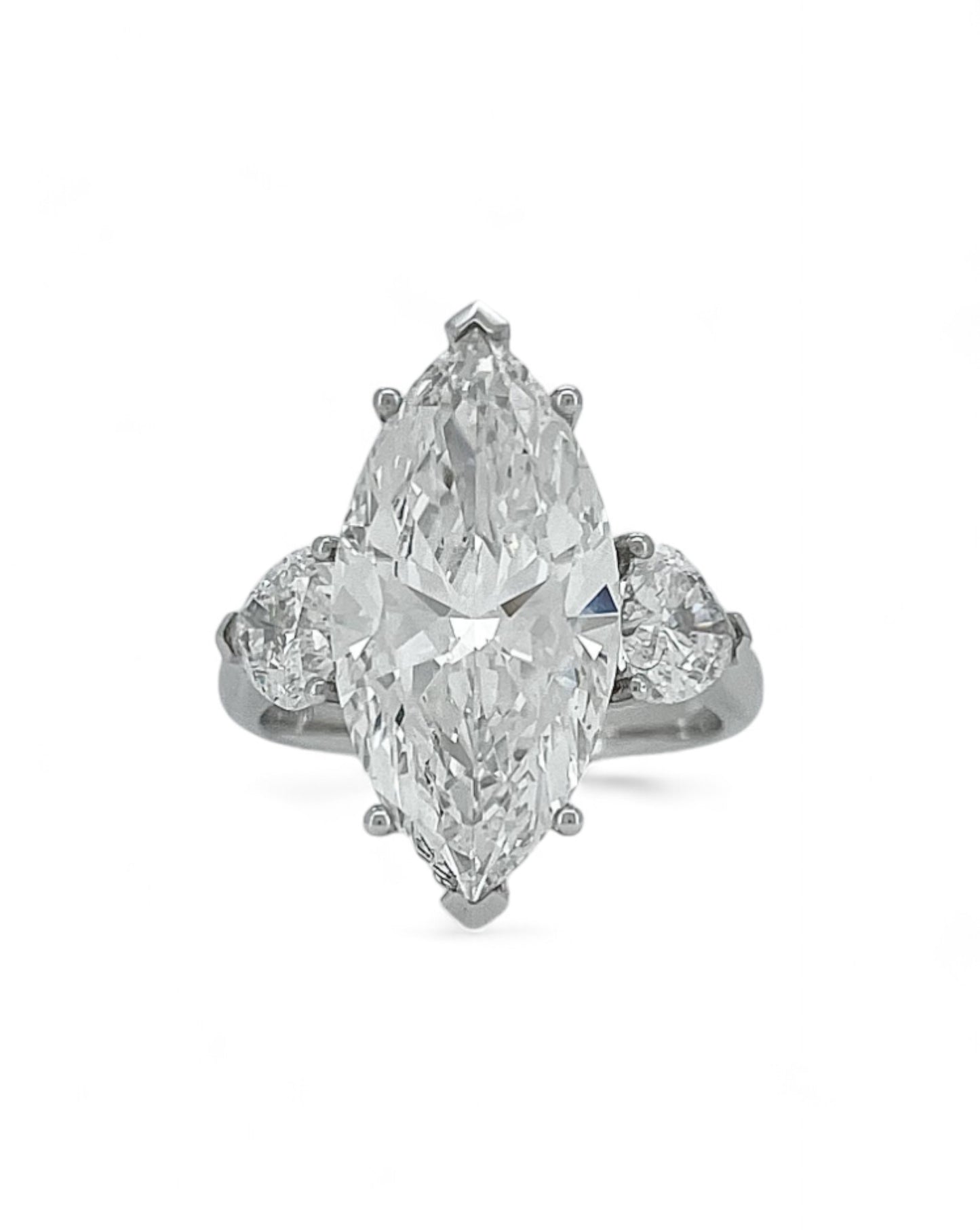 Elegance Marquise Diamond Ring with Heart Side Stones