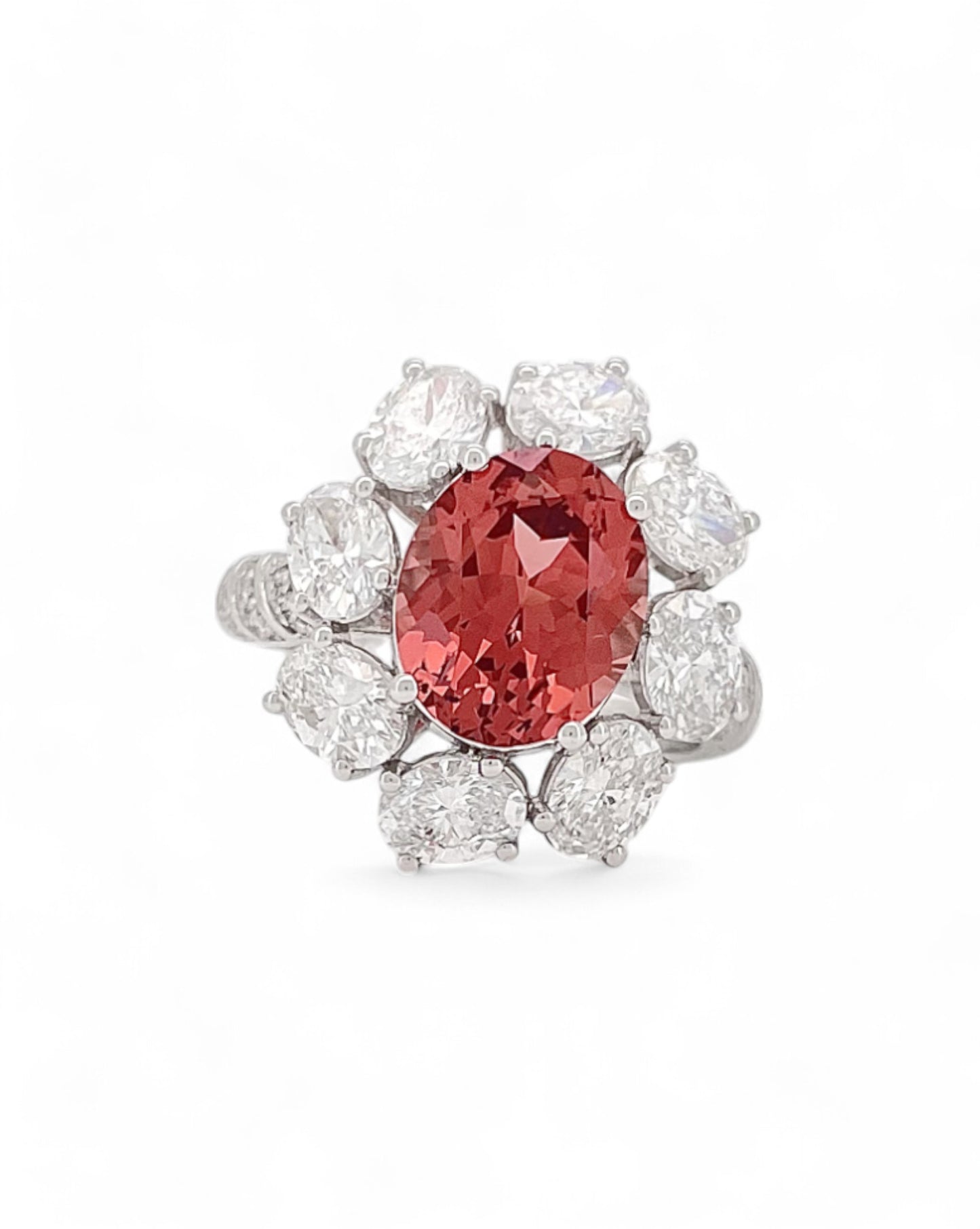 Heirloom Coral Dahlia Padparadscha Sapphire Ring