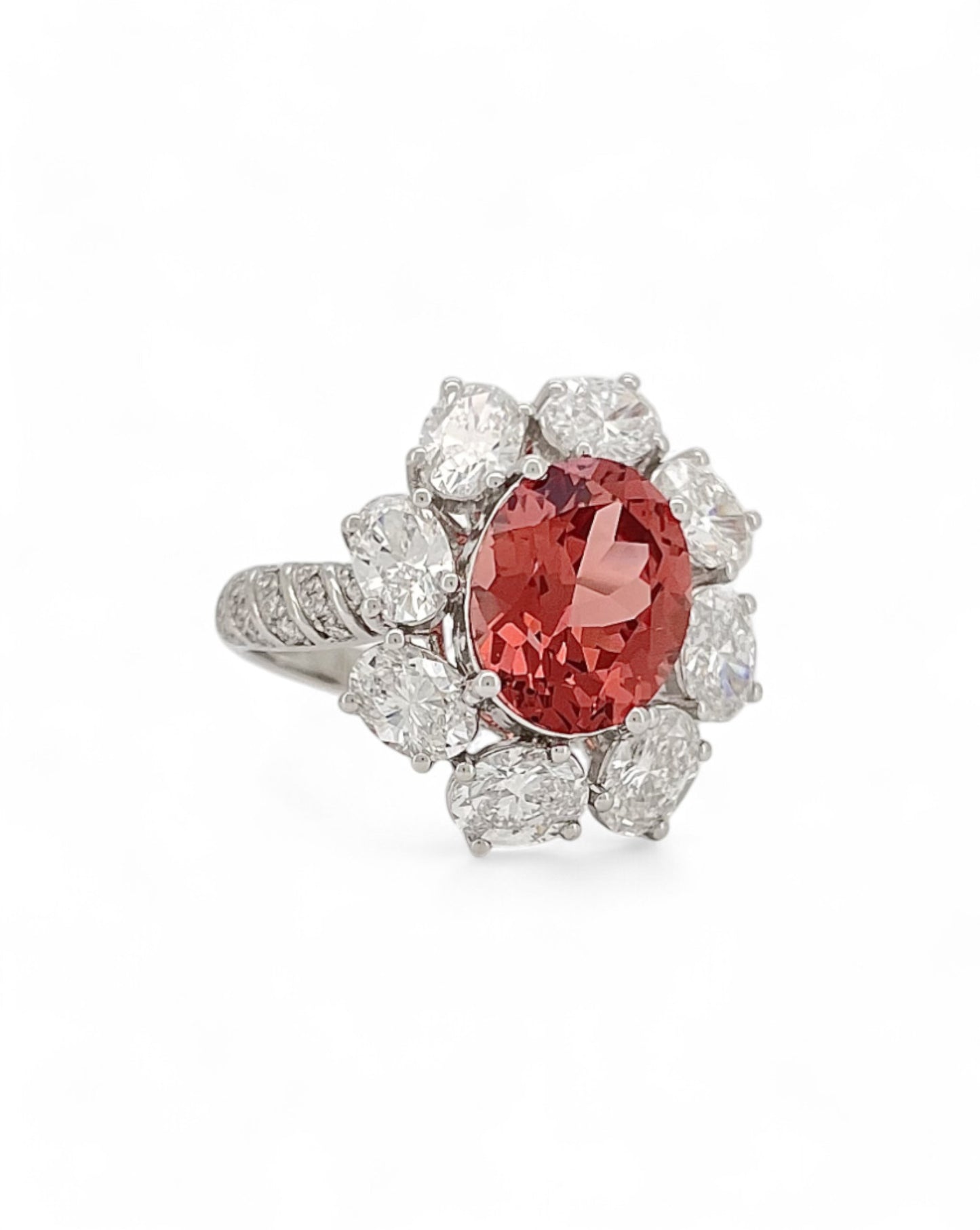 Heirloom Coral Dahlia Padparadscha Sapphire Ring