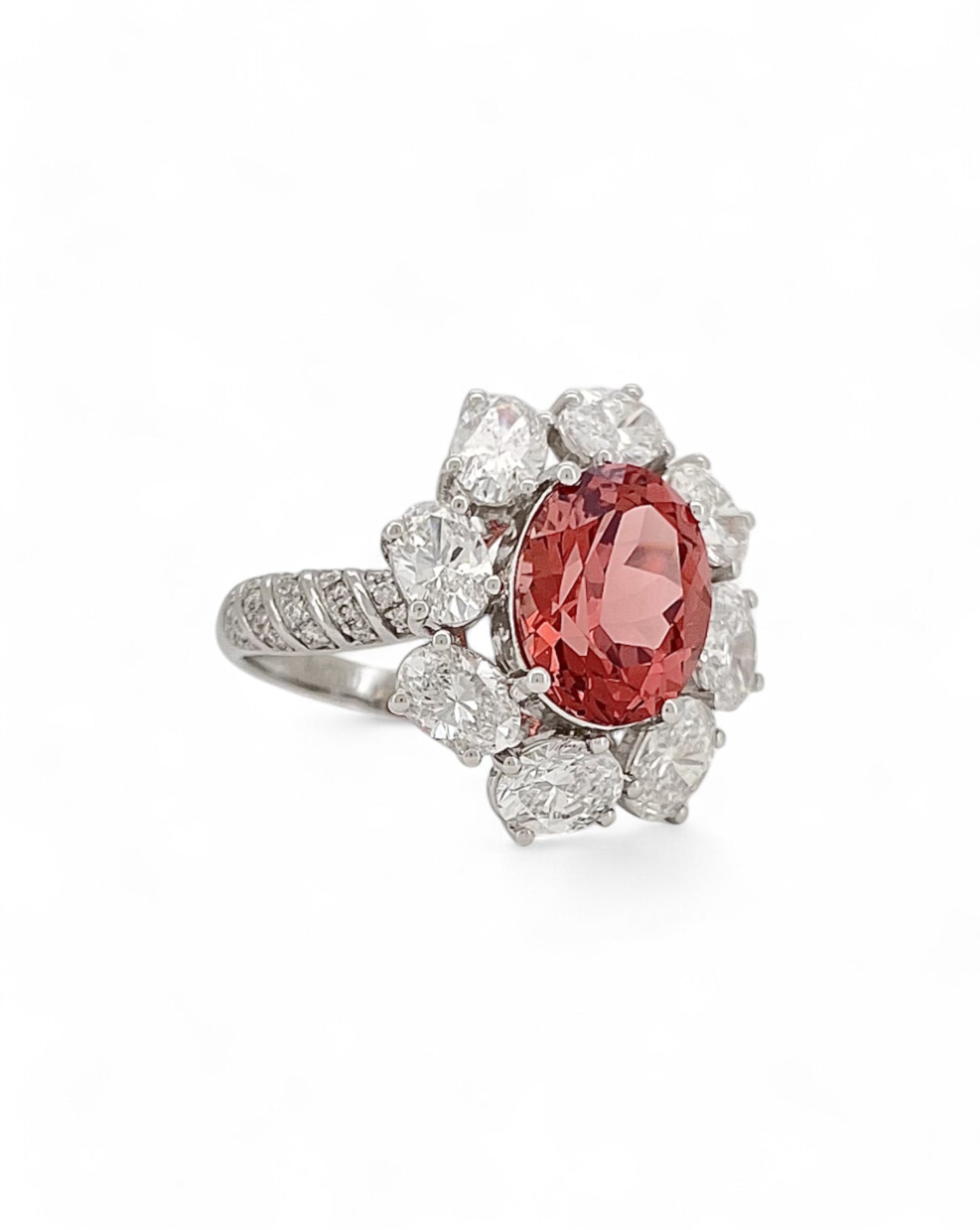 Heirloom Coral Dahlia Padparadscha Sapphire Ring
