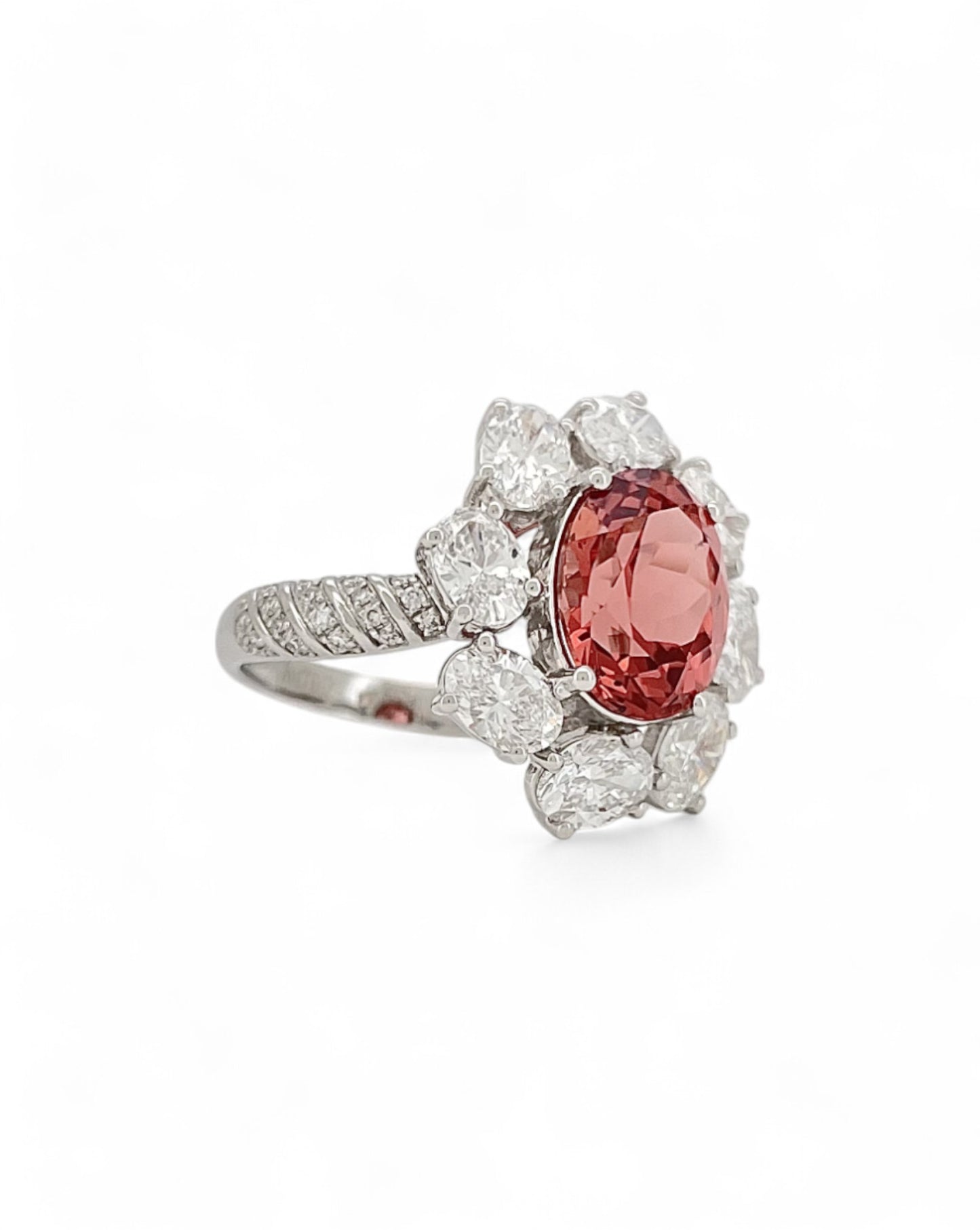 Heirloom Coral Dahlia Padparadscha Sapphire Ring