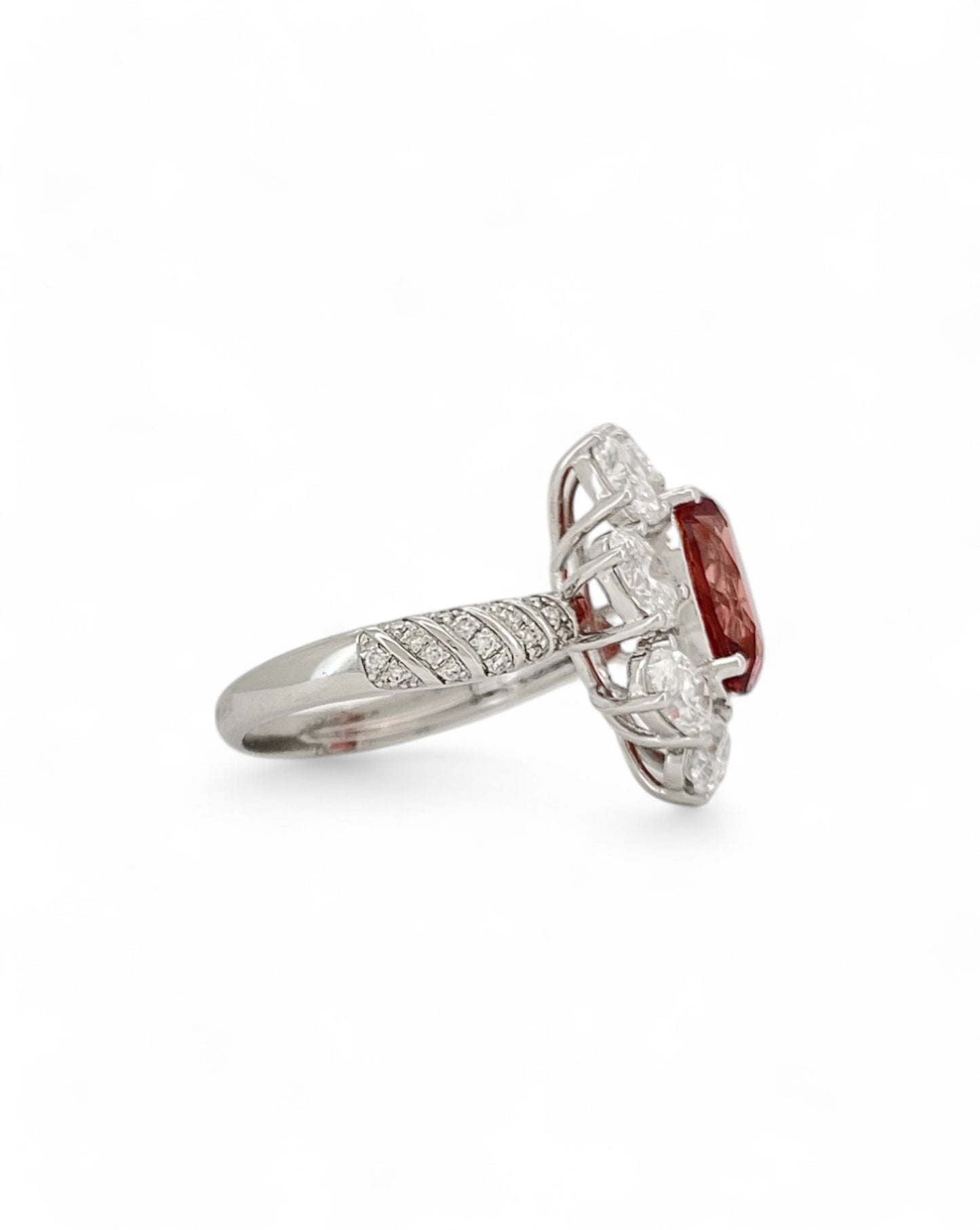 Heirloom Coral Dahlia Padparadscha Sapphire Ring