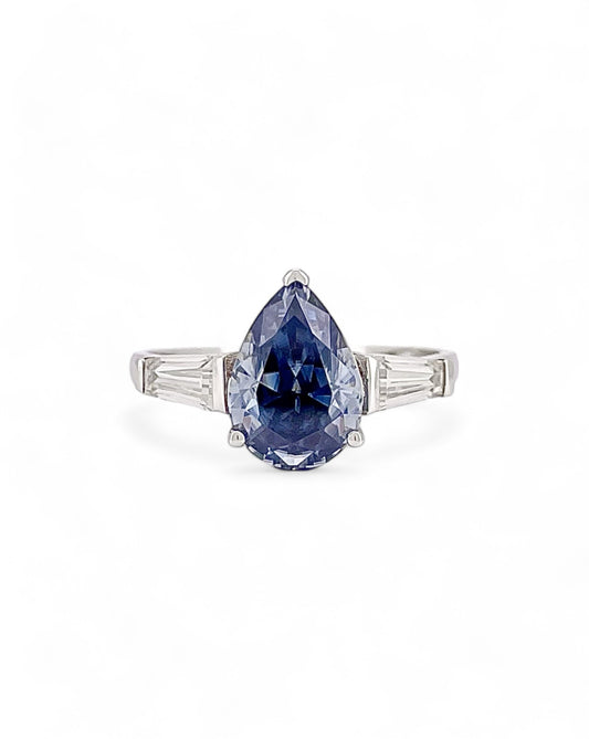 Elegance Blue Pear Moissanite Ring