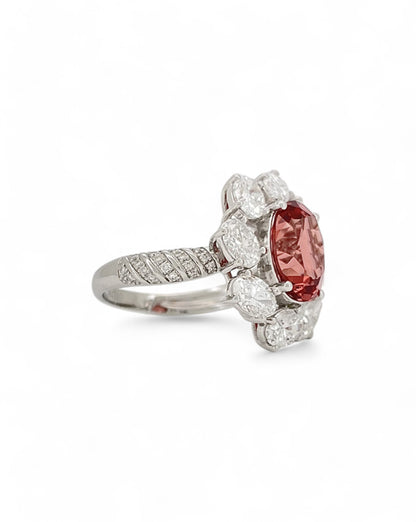 Heirloom Coral Dahlia Diamond Ring