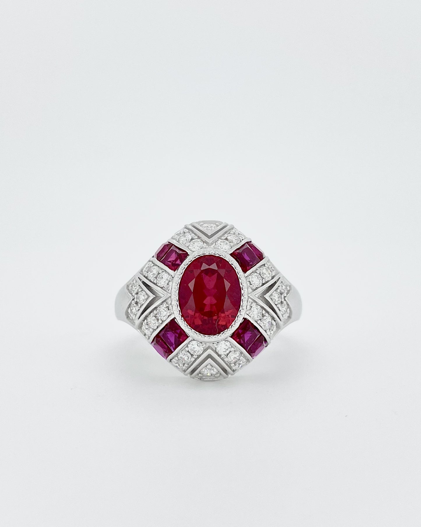 Heirloom Imperial Deco Ruby and Diamond Statement Ring