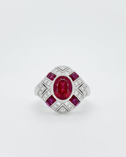 Heirloom Imperial Deco Ruby and Diamond Statement Ring
