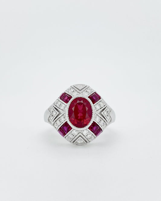 Heirloom Imperial Deco Ruby and Diamond Statement Ring