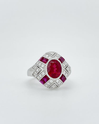 Heirloom Imperial Deco Ruby and Diamond Statement Ring