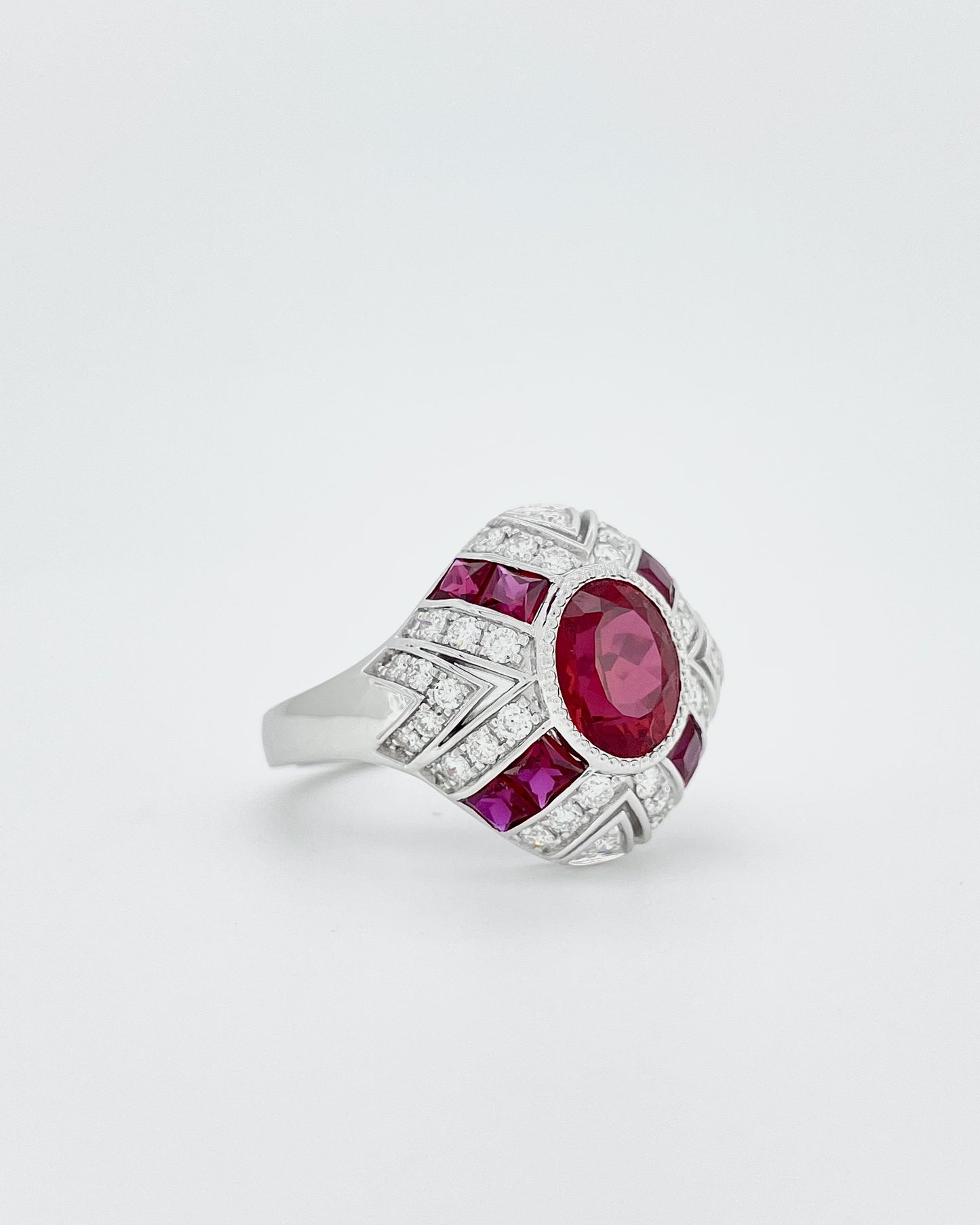 Heirloom Imperial Deco Ruby and Diamond Statement Ring