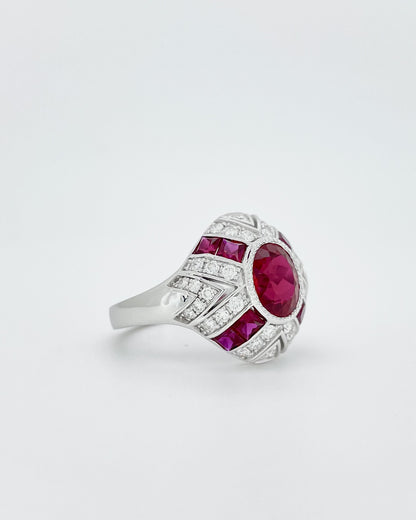 Heirloom Imperial Deco Ruby and Diamond Statement Ring