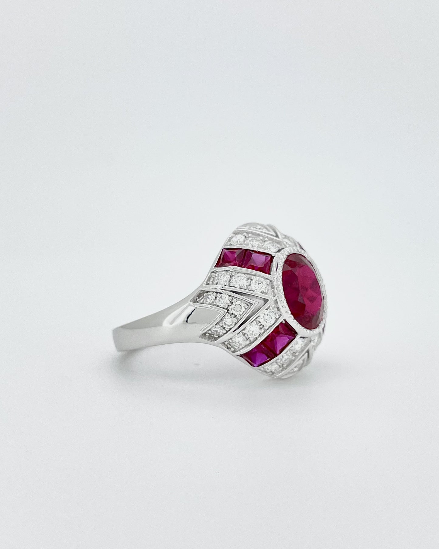 Heirloom Imperial Deco Ruby and Diamond Statement Ring
