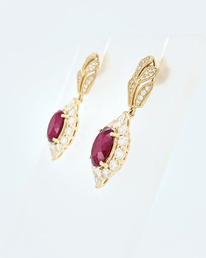 Heirloom Antique-Inspired 3.51 Carat Ruby Earrings