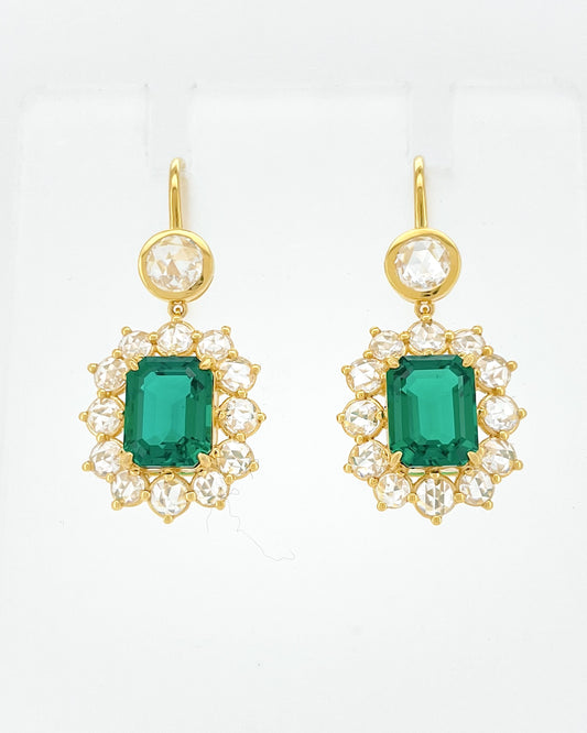 Heirloom Royal Garden Emerald and Diamond Drop Earrings