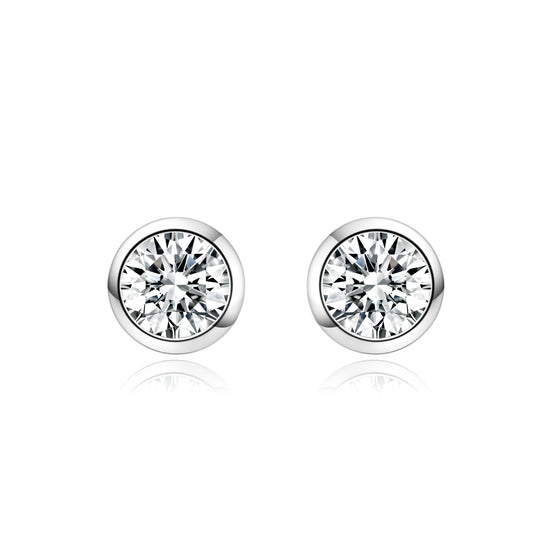 Moonlight Bezel-Set Round Diamond Stud Earrings