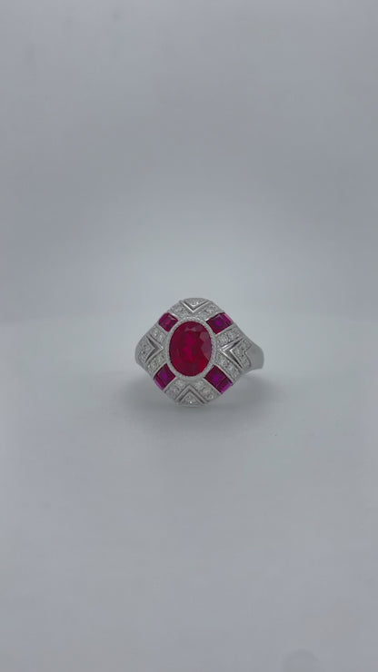 Heirloom Imperial Deco Ruby and Diamond Statement Ring